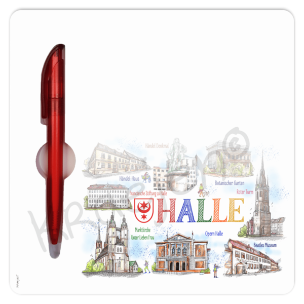 31153 – Mousepad als Schreibunterlage mit Kugelschreiber, "Halle – SCHÖNE STADT"